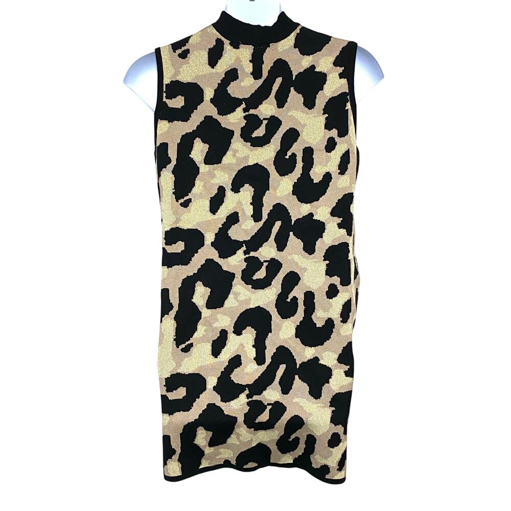 Planet Gold Plus Glitter Leopard Print Sweater Dress 2X Mob Wife Neutral Animal - Picture 4 of 6